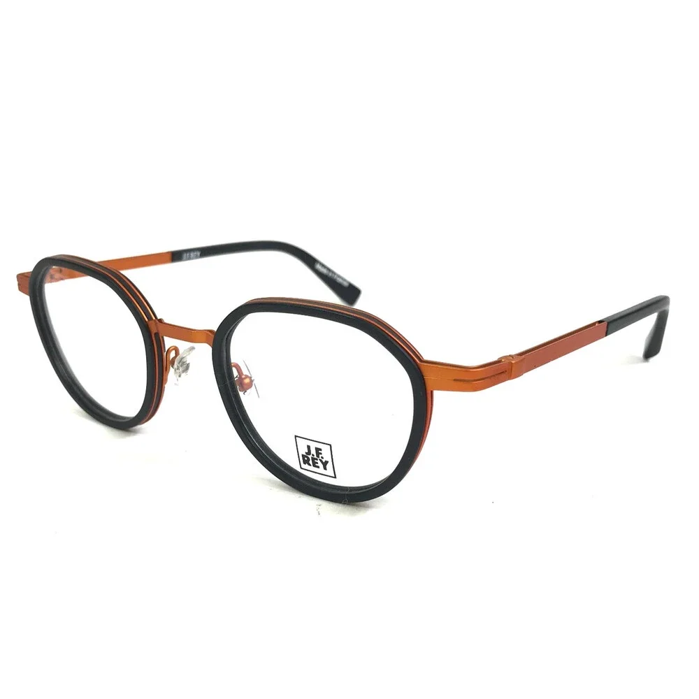 J. F. Rey Eyeglasses Frames JF2876 0060 Black Orange Round Full Rim 49-22-144